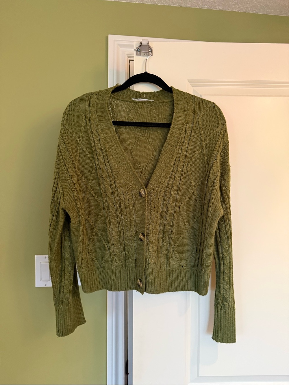 Cleo Petites Olive Green Cable Knit Cardigan Size M